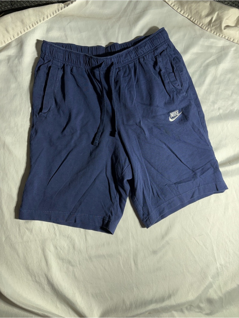 Nike Men's Dark Blue Athletic Shorts with White Logo